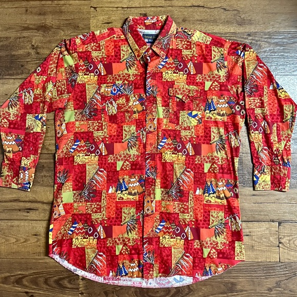 Pandhandle Slim • Vintage • Men’s • 17 1/2 X 35 • Red • Native American • Shirt - Picture 1 of 16